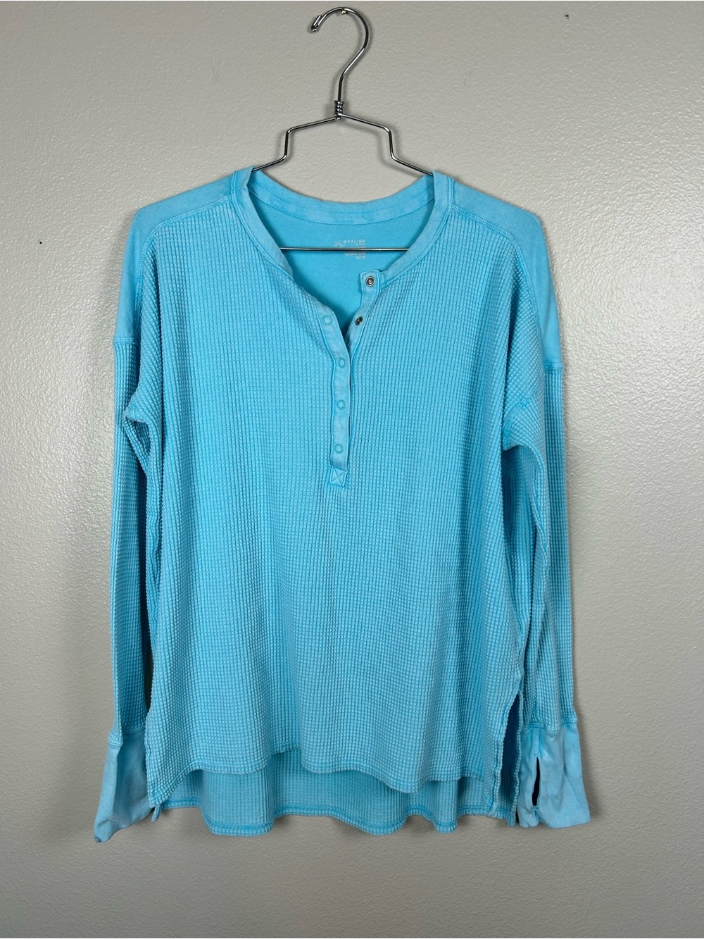 Offline Light Blue/Teal Waffle Henley Long-Sleeve Shirt